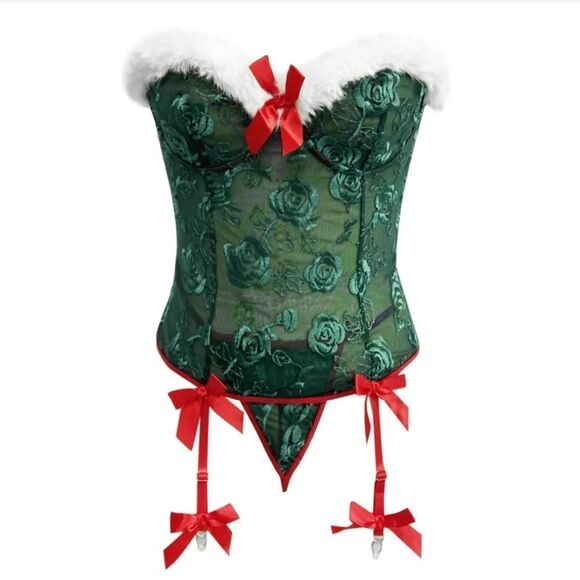 Green Sexy Lingerie Women Christmas Babydoll Santa Teddy Backless Bodysuit US - Picture 4 of 6